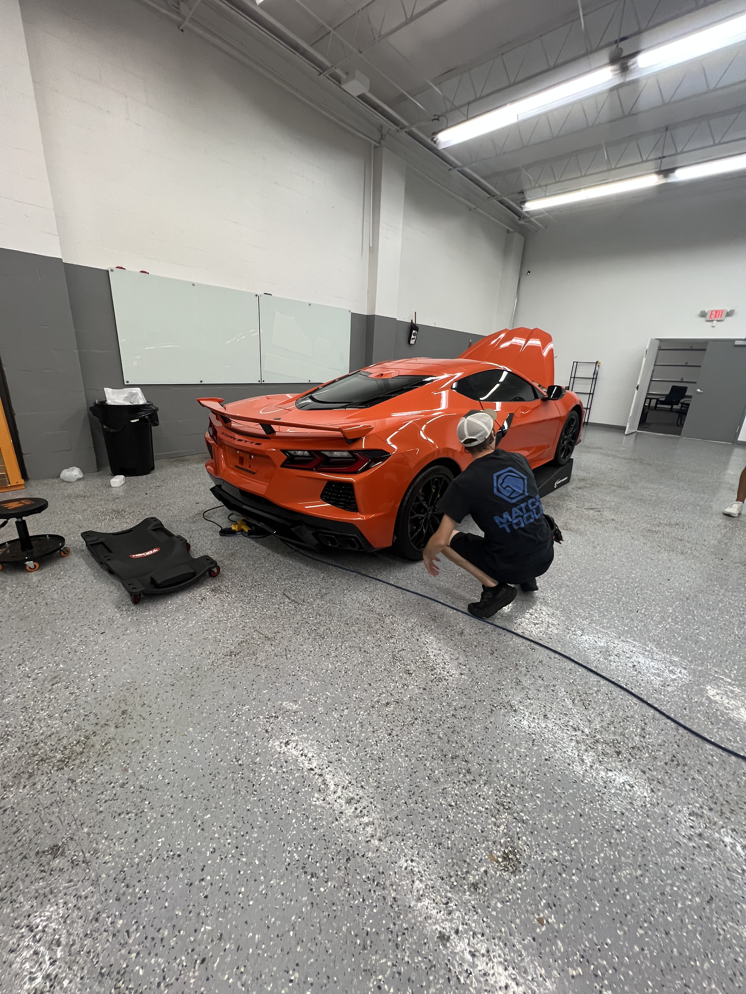 Corvette prepped for coating inside the Lifetime Tint bay in Jacksonville